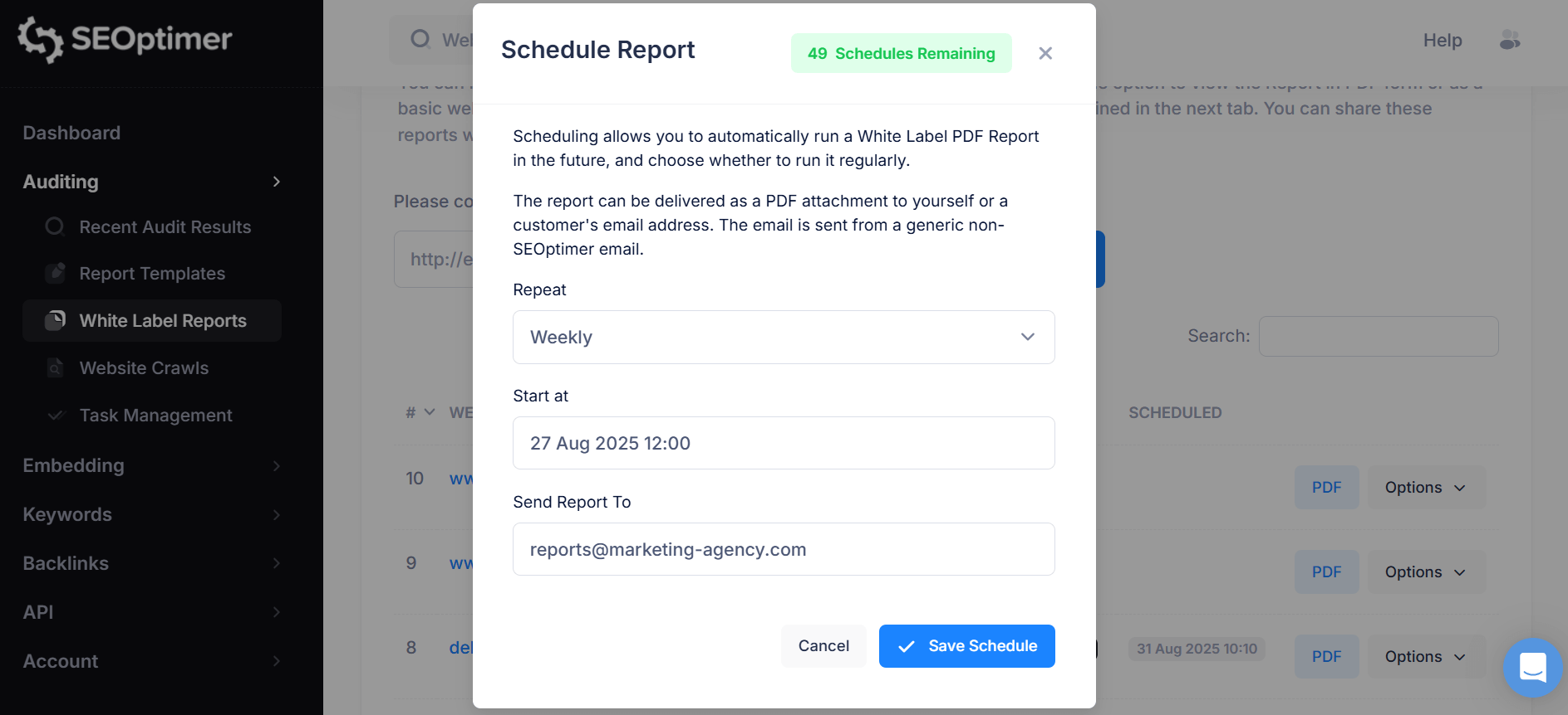 Schedule SEO report